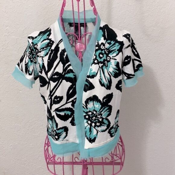 I-N-C black and blue floral sweater cover up - Picture 6 of 16